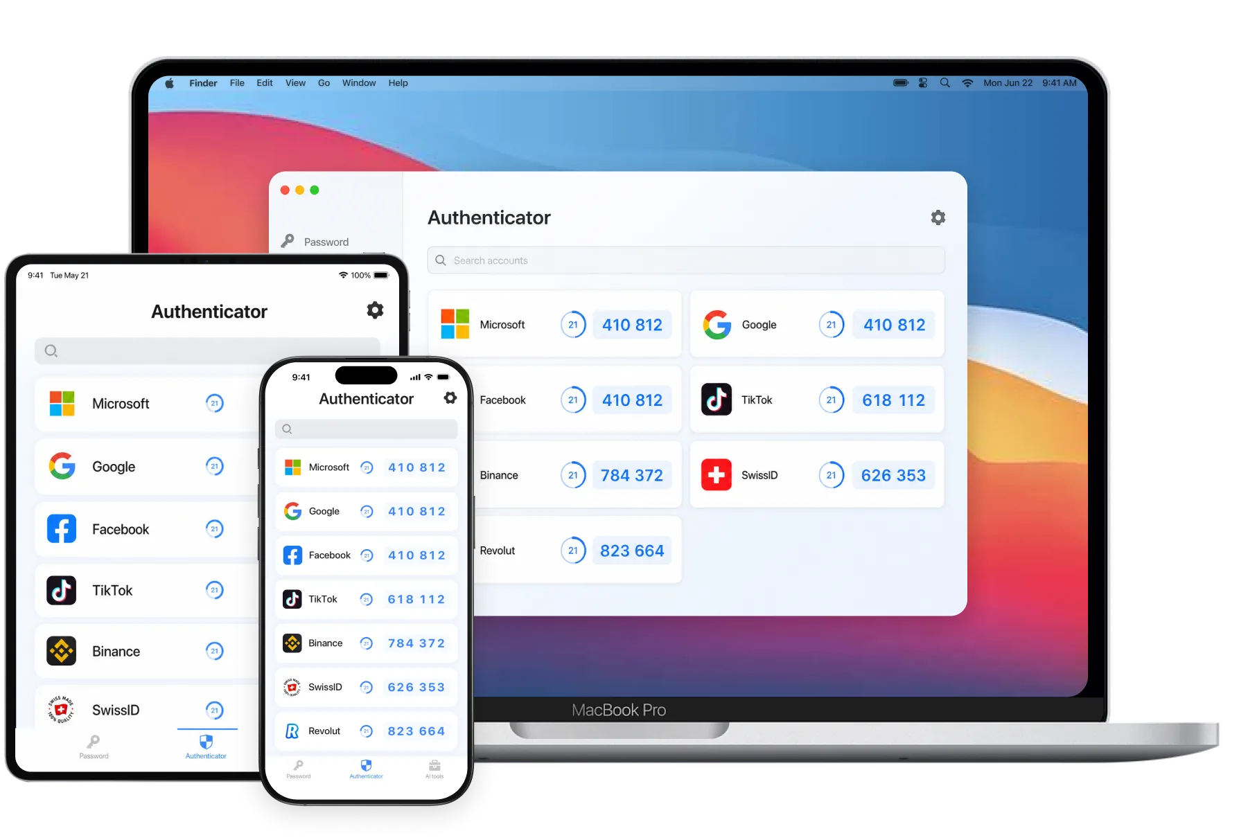 Authenticator App running on Mac, iPad and iPhone